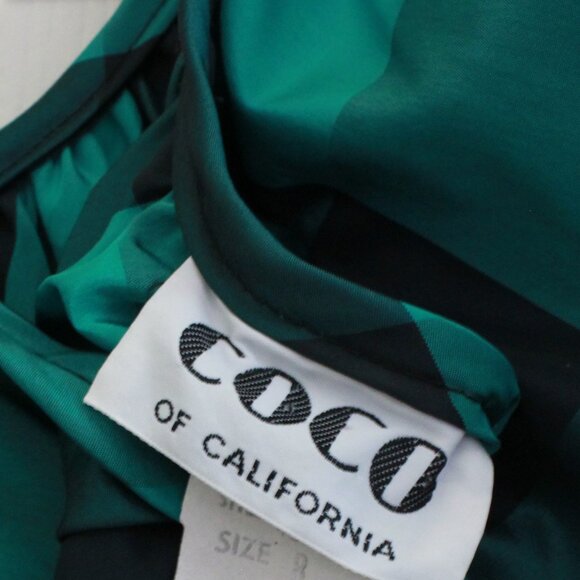 Vintage Coco of California Plaid Check Ruffle Midi Swing Dress Green Black - Picture 2 of 12